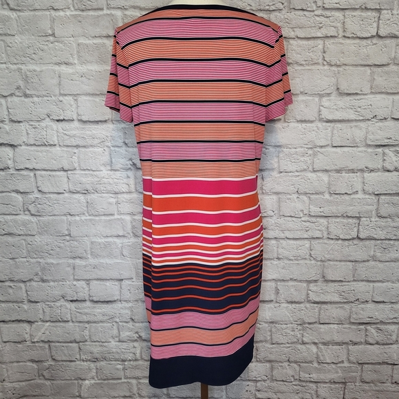 Michael Michael Kors Dress Pink Blue Orange Striped Shift Short Sleeve Size M - Picture 5 of 6